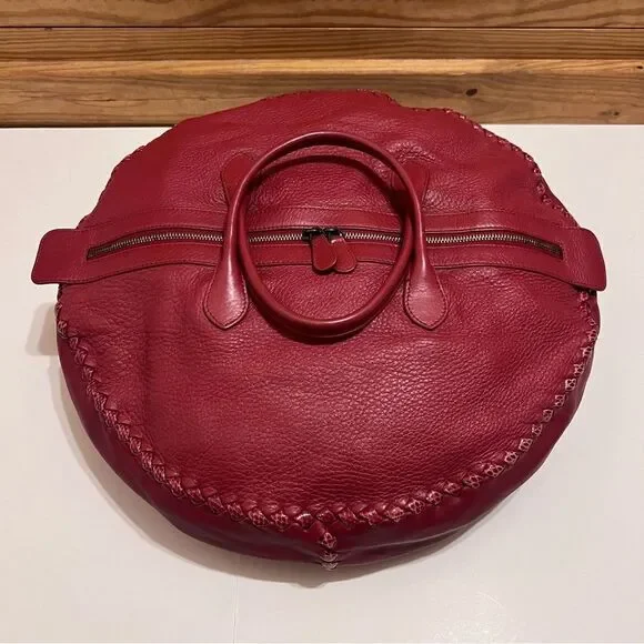 Authentic Bottega Veneta Large Brick Red Cervo Disc Boho Bag Intrecciato-Trimmed - Picture 9 of 12